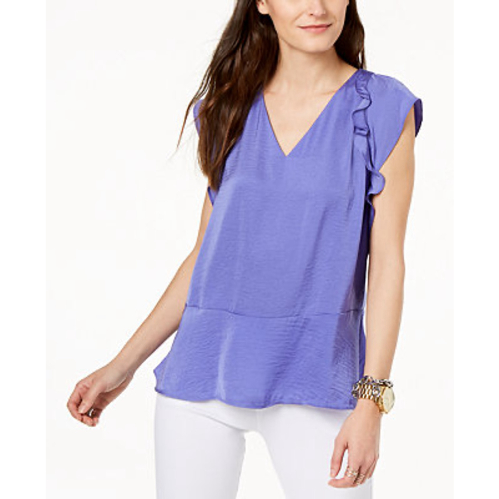 MICHAEL KORS womens purple ruffle shoulder peplum top